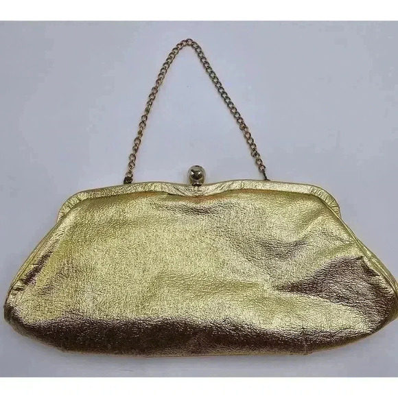 Vtg Verna Bag Corp Gold Clutch Bag with Chain Strap - Picture 2 of 8